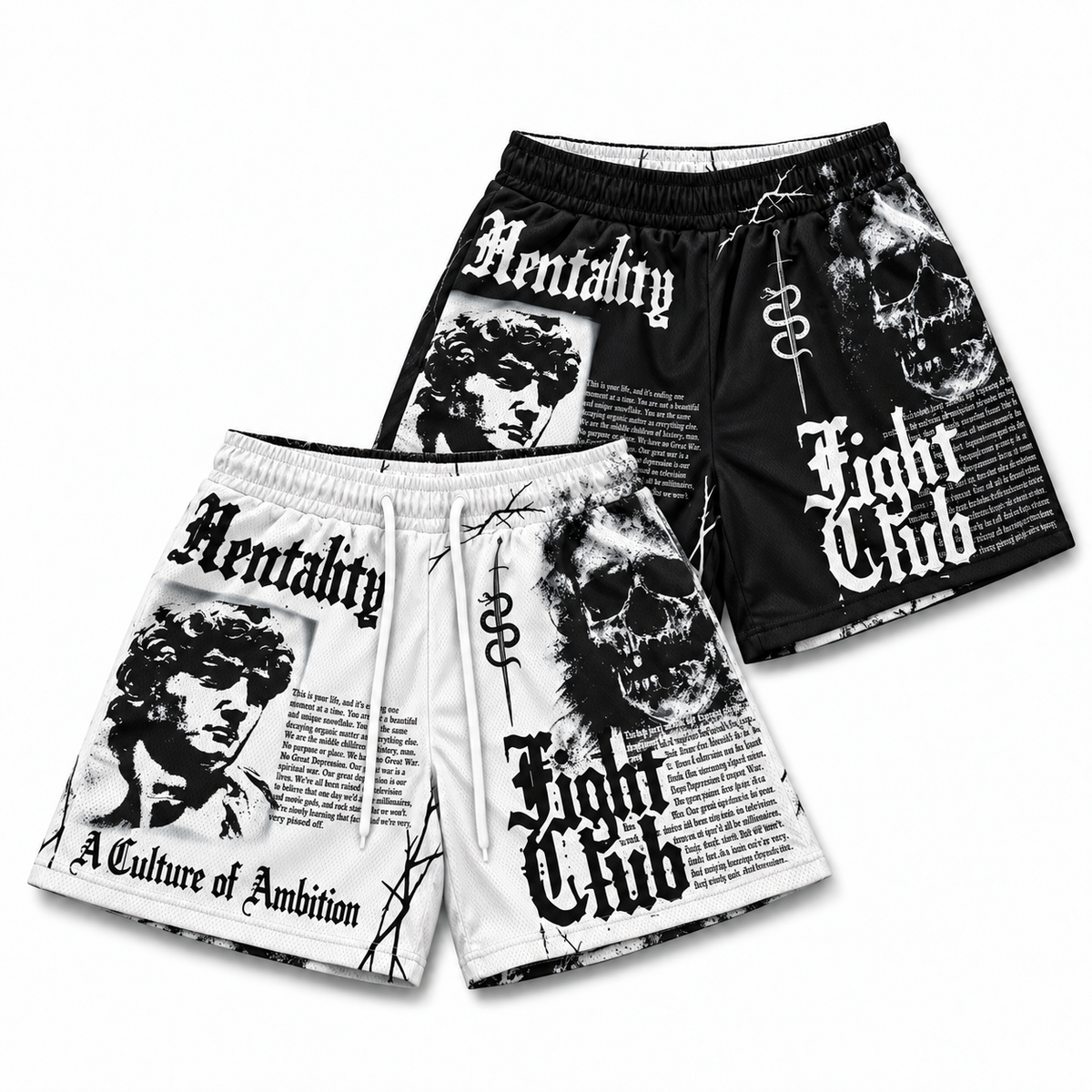 'FIGHT CLUB' BLACK/WHITE REVERSIBLE SHORT - MID THIGH