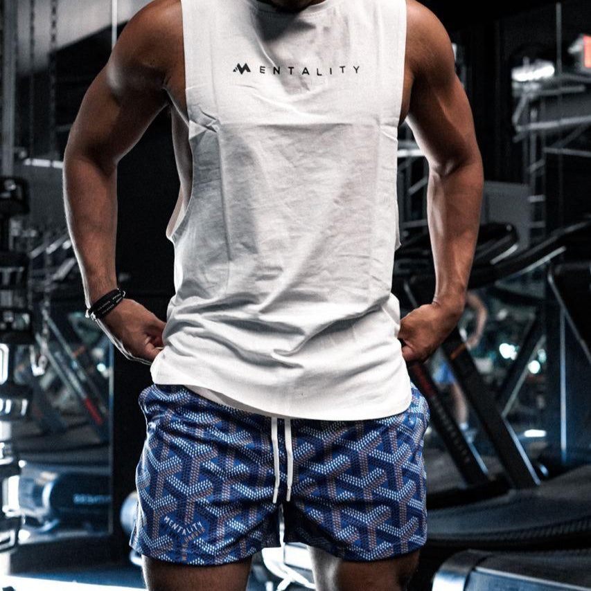 WORK HARDER MESH SHORTS (MID THIGH CUT) - BLUE