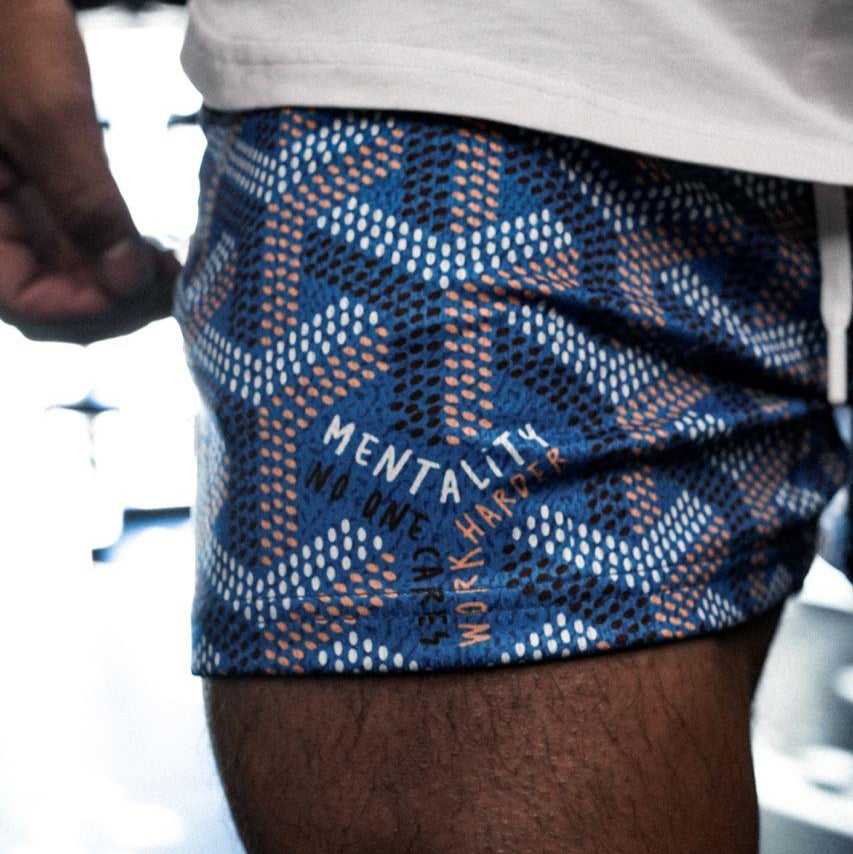 WORK HARDER MESH SHORTS (MID THIGH CUT) - BLUE