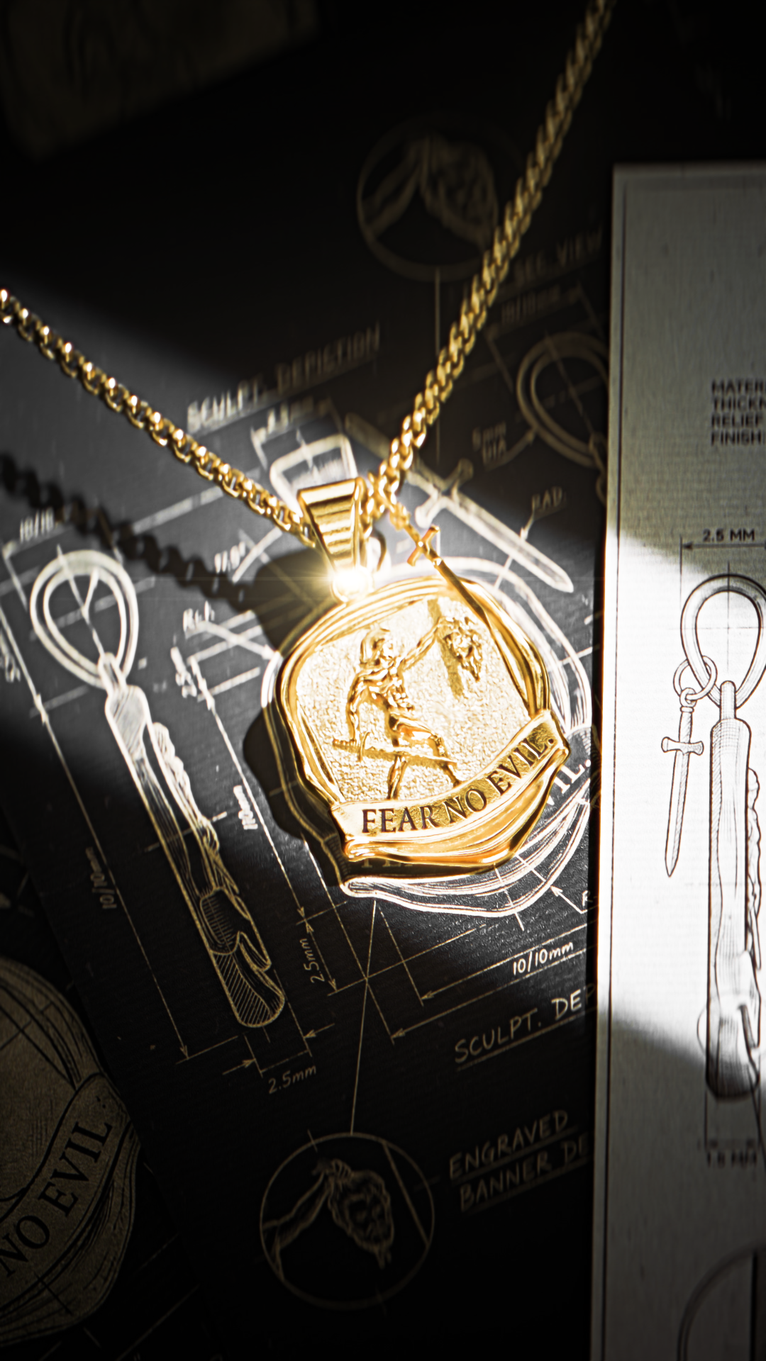 FEAR NO EVIL PENDANT - GOLD