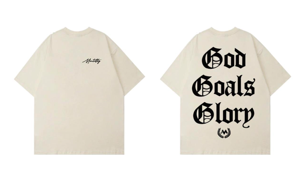 'GOD, GOALS, GLORY' WORDMARK TEE - CREAME / 10 UNITS LEFT/ CLEARANCE