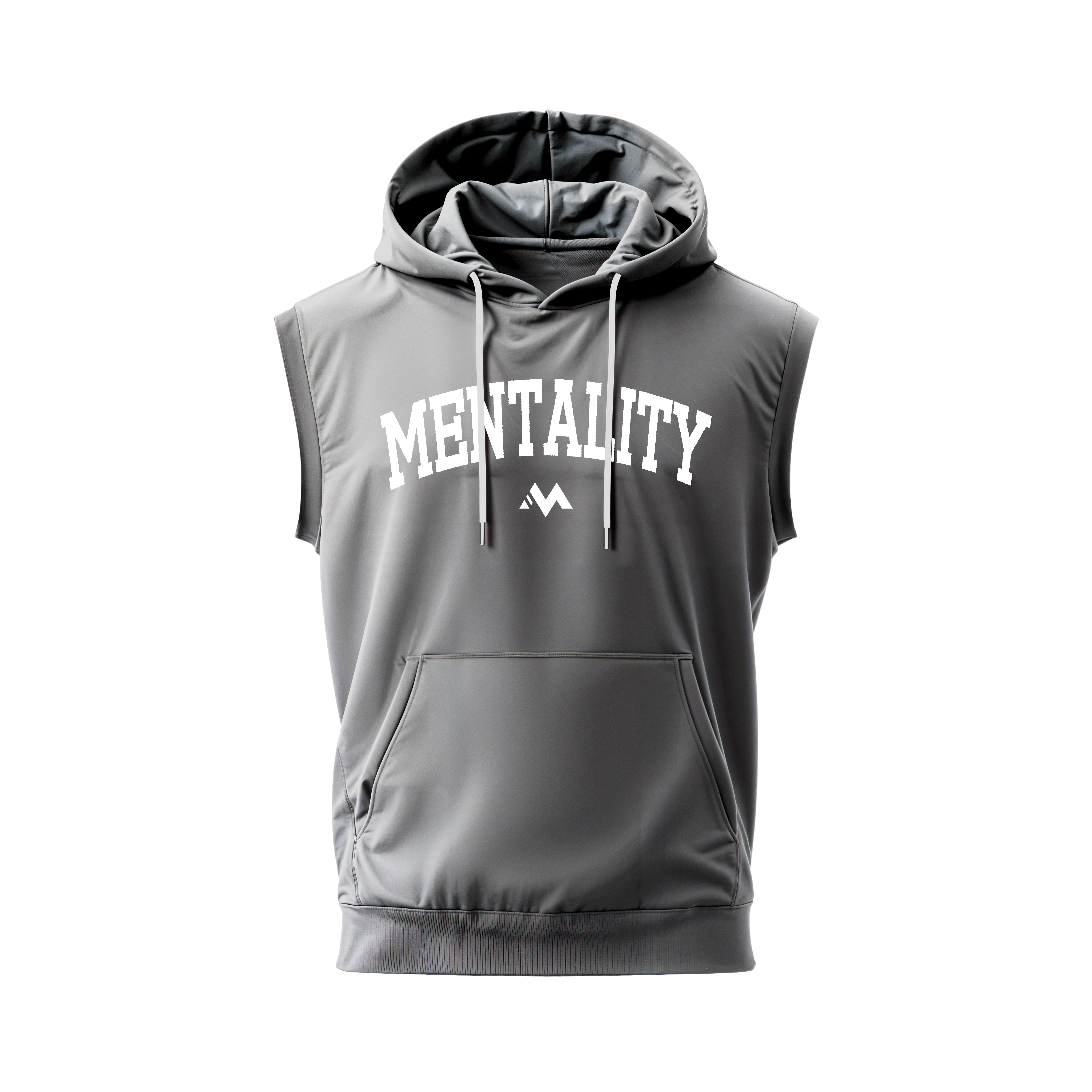 VARSITY SLEEVELESS FITTED HOODIE - GRAY