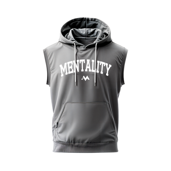 VARSITY SLEEVELESS FITTED HOODIE - GRAY