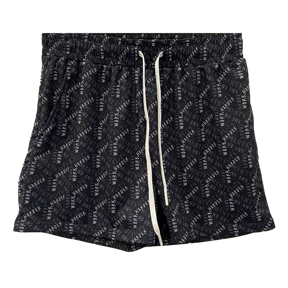 WORK HARDER MESH SHORTS (MID THIGH CUT) - BLACK