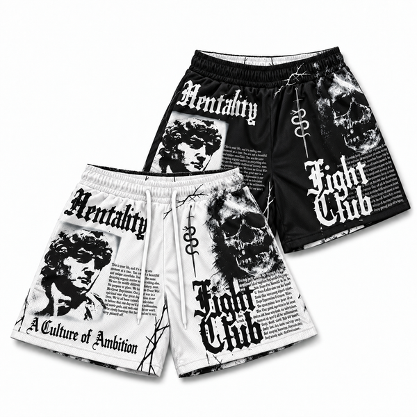 'FIGHT CLUB' BLACK/WHITE REVERSIBLE SHORT - MID THIGH