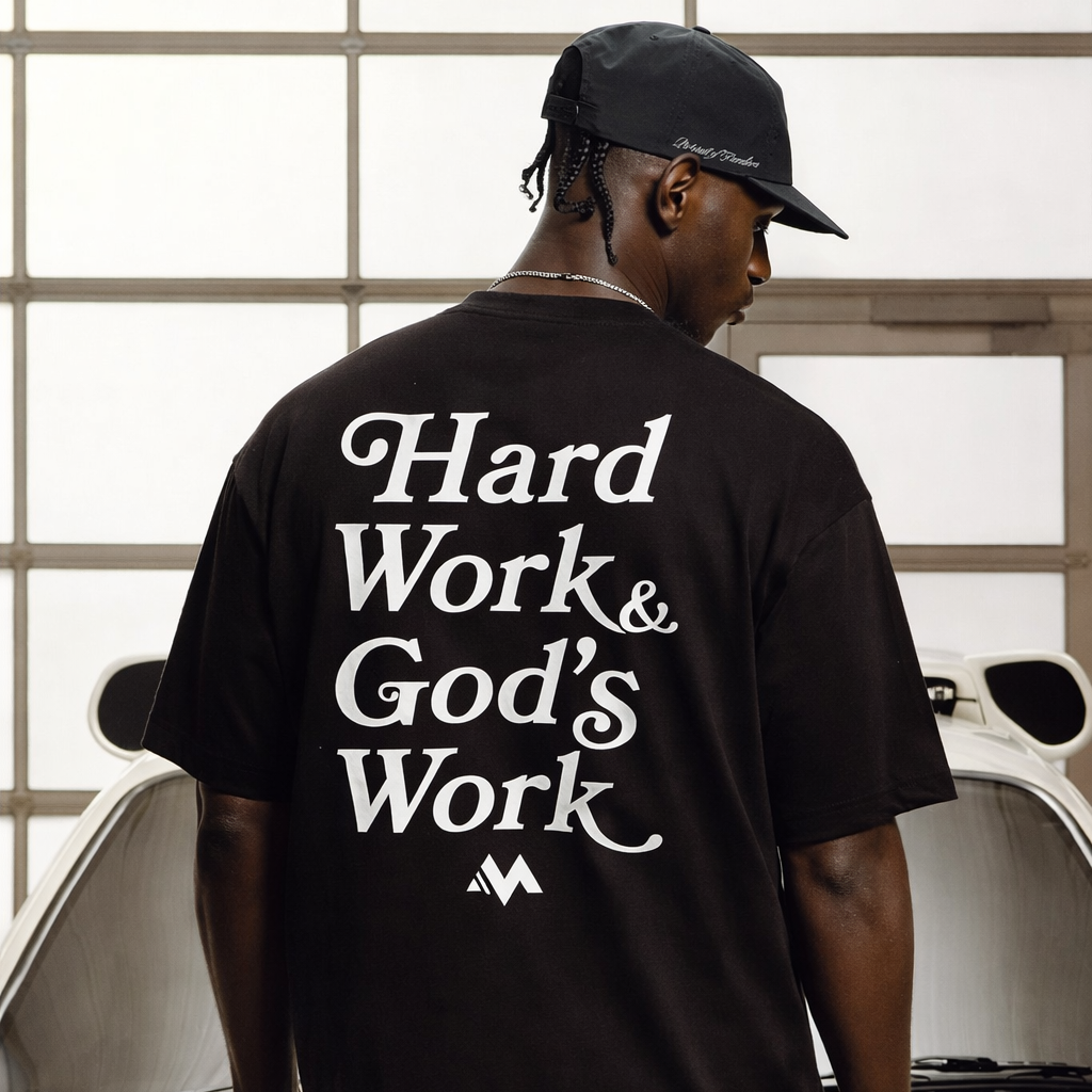 'HARD WORK & GOD'S WORK' TEE - BLACK