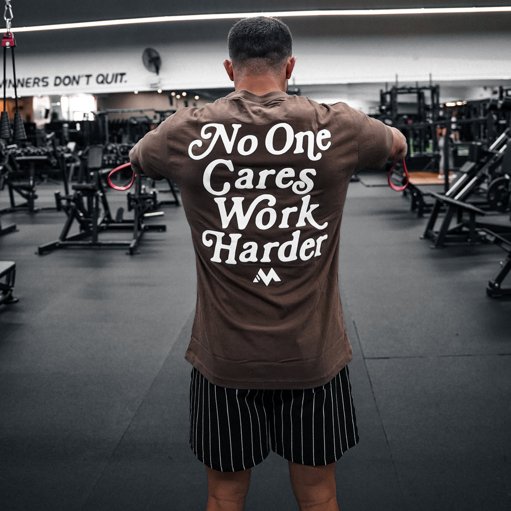 'WORK HARDER' TEE - COFFEE