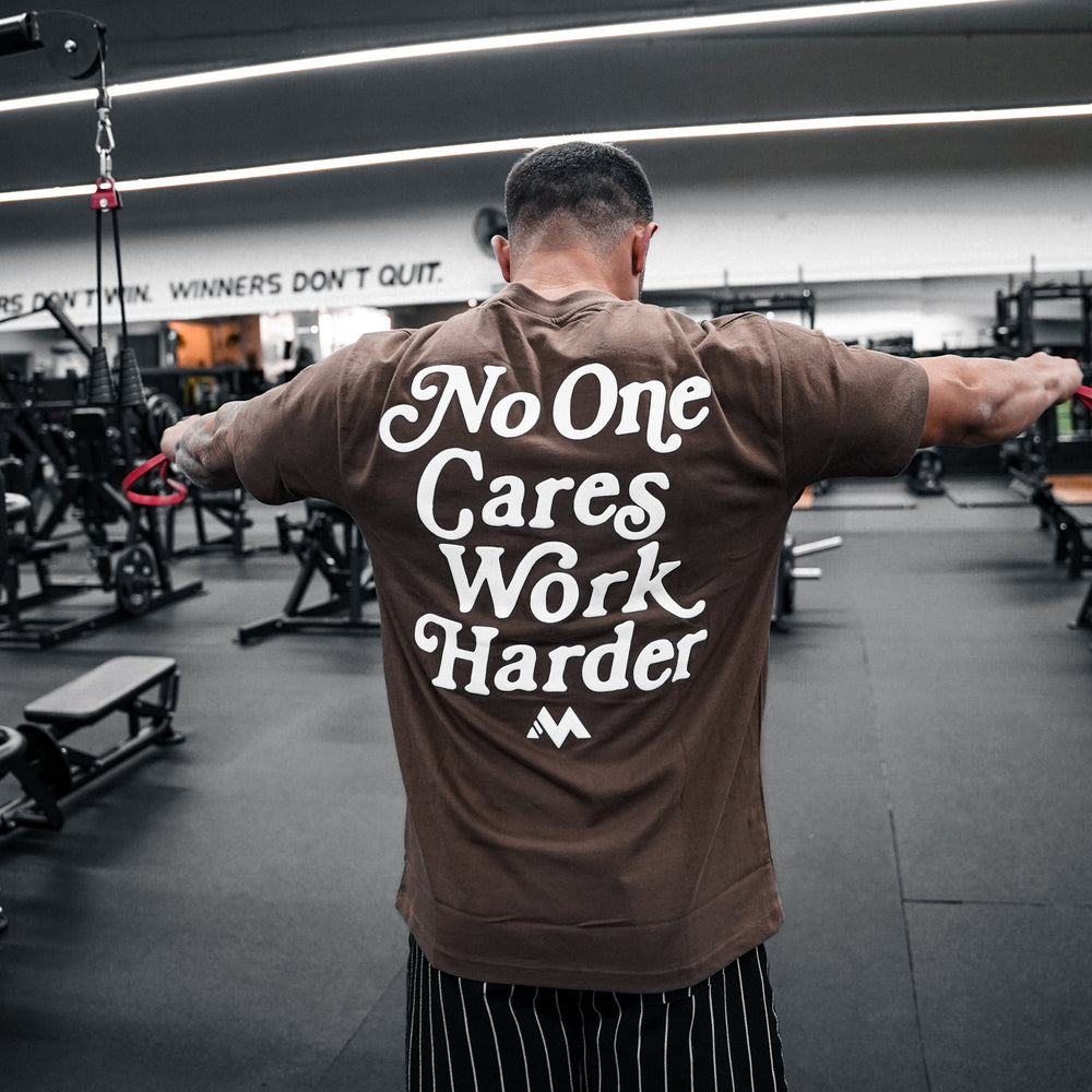 'WORK HARDER' TEE - COFFEE