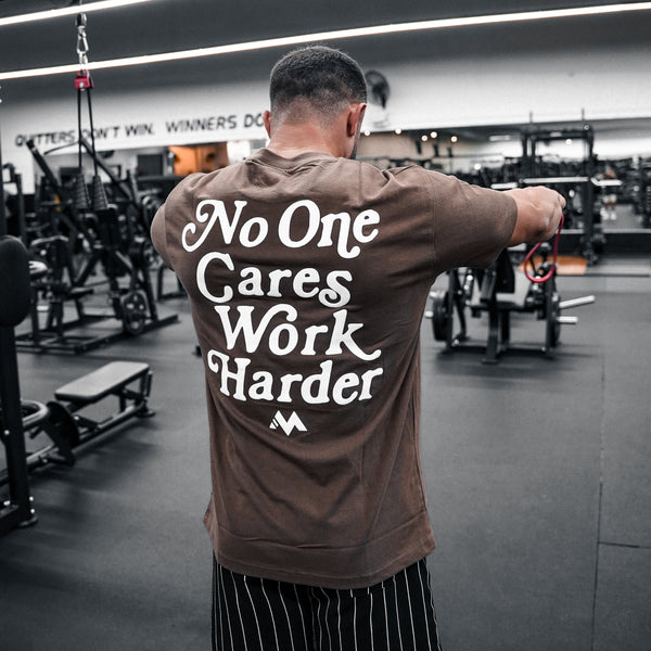 'WORK HARDER' TEE - COFFEE