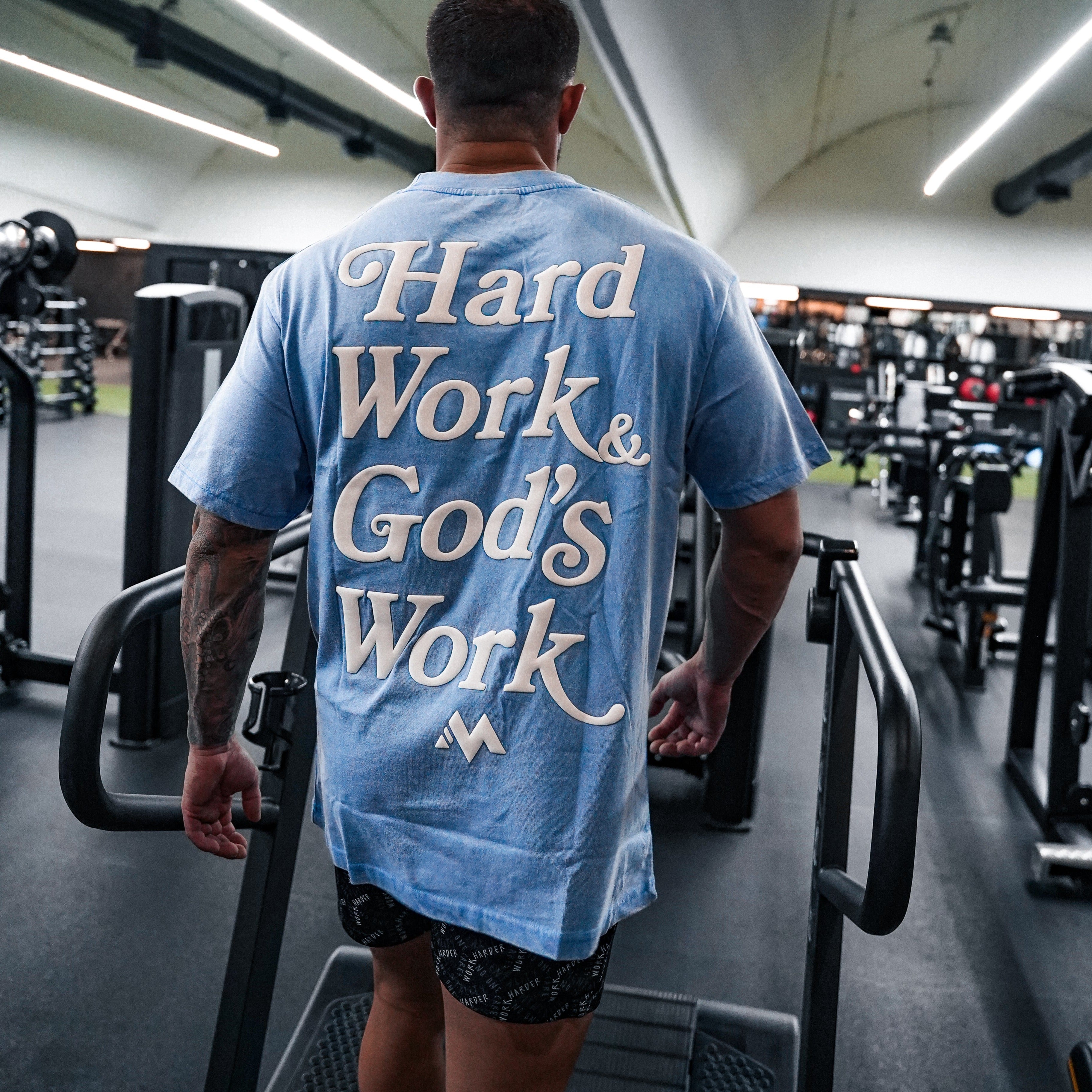 'HARD WORK & GOD'S WORK' TEE - BLUE