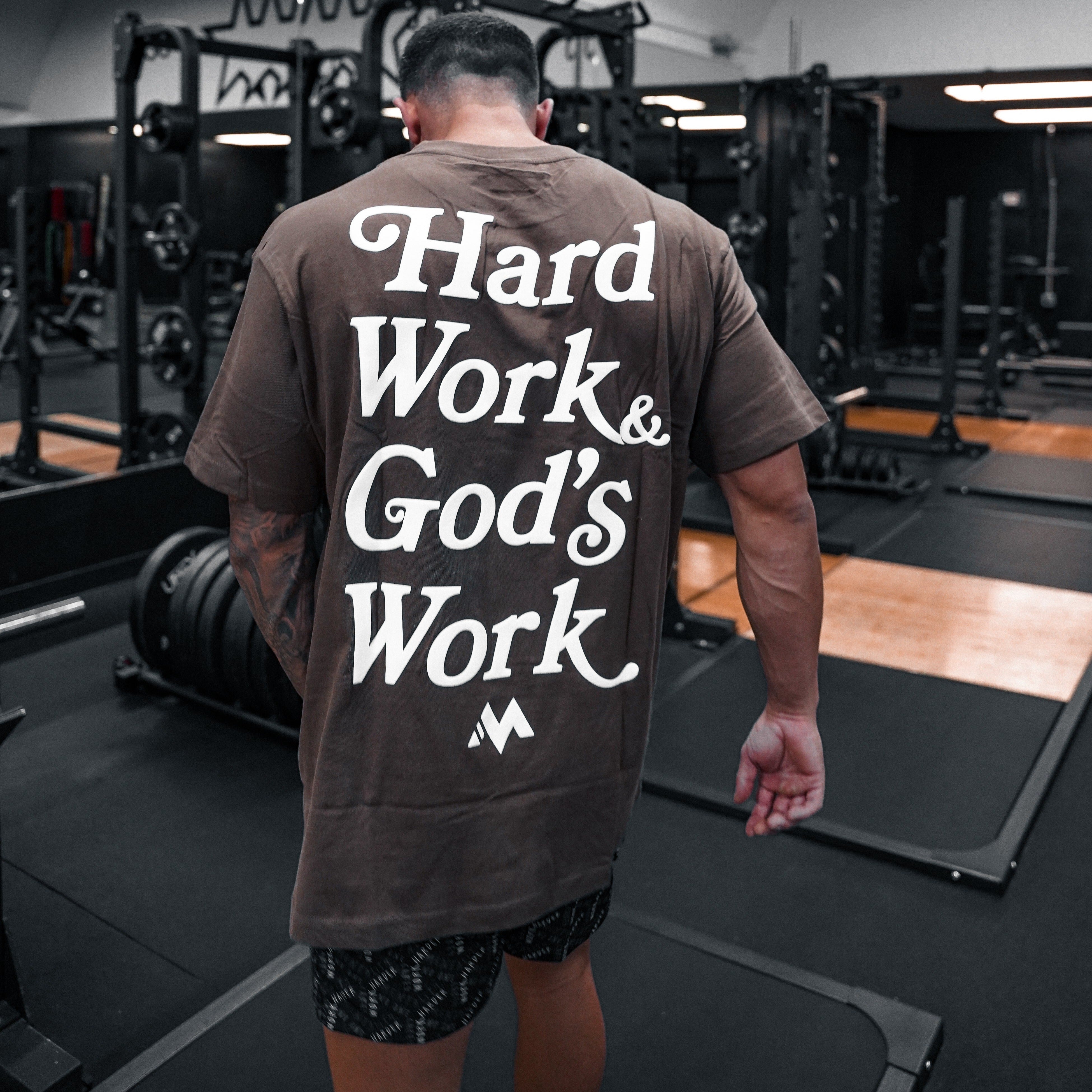'HARD WORK & GOD'S WORK' TEE - COFFEE