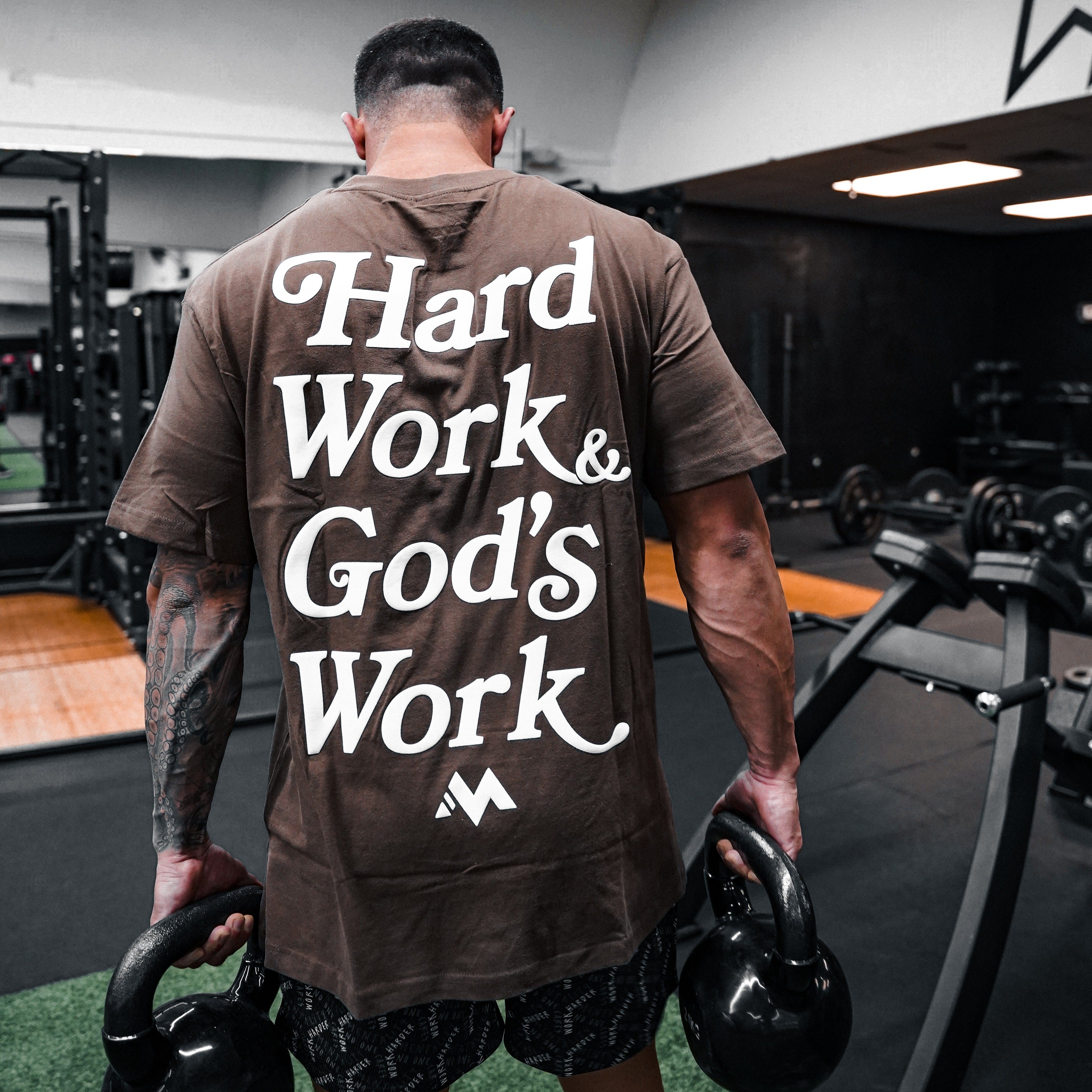'HARD WORK & GOD'S WORK' TEE - COFFEE