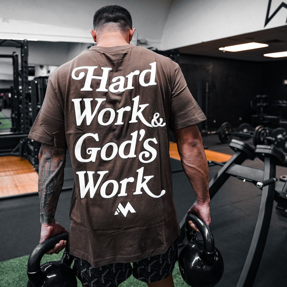 'HARD WORK & GOD'S WORK' TEE - COFFEE