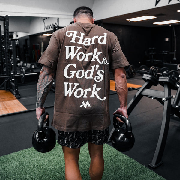 'HARD WORK & GOD'S WORK' TEE - COFFEE