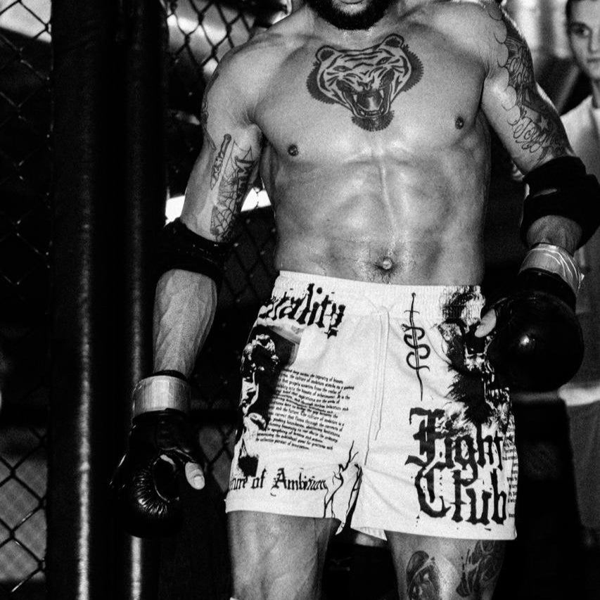 'FIGHT CLUB' BLACK/WHITE REVERSIBLE SHORT - MID THIGH
