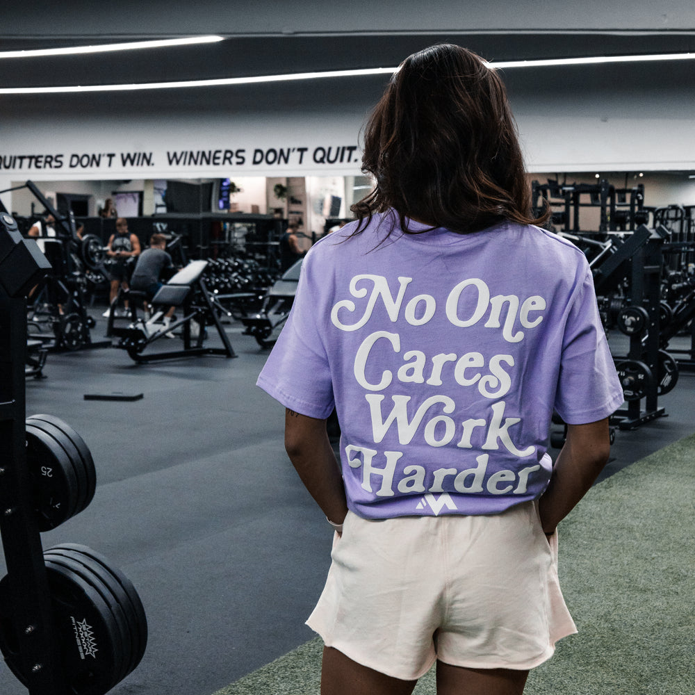 'WORK HARDER' TEE - LILAC PURPLE