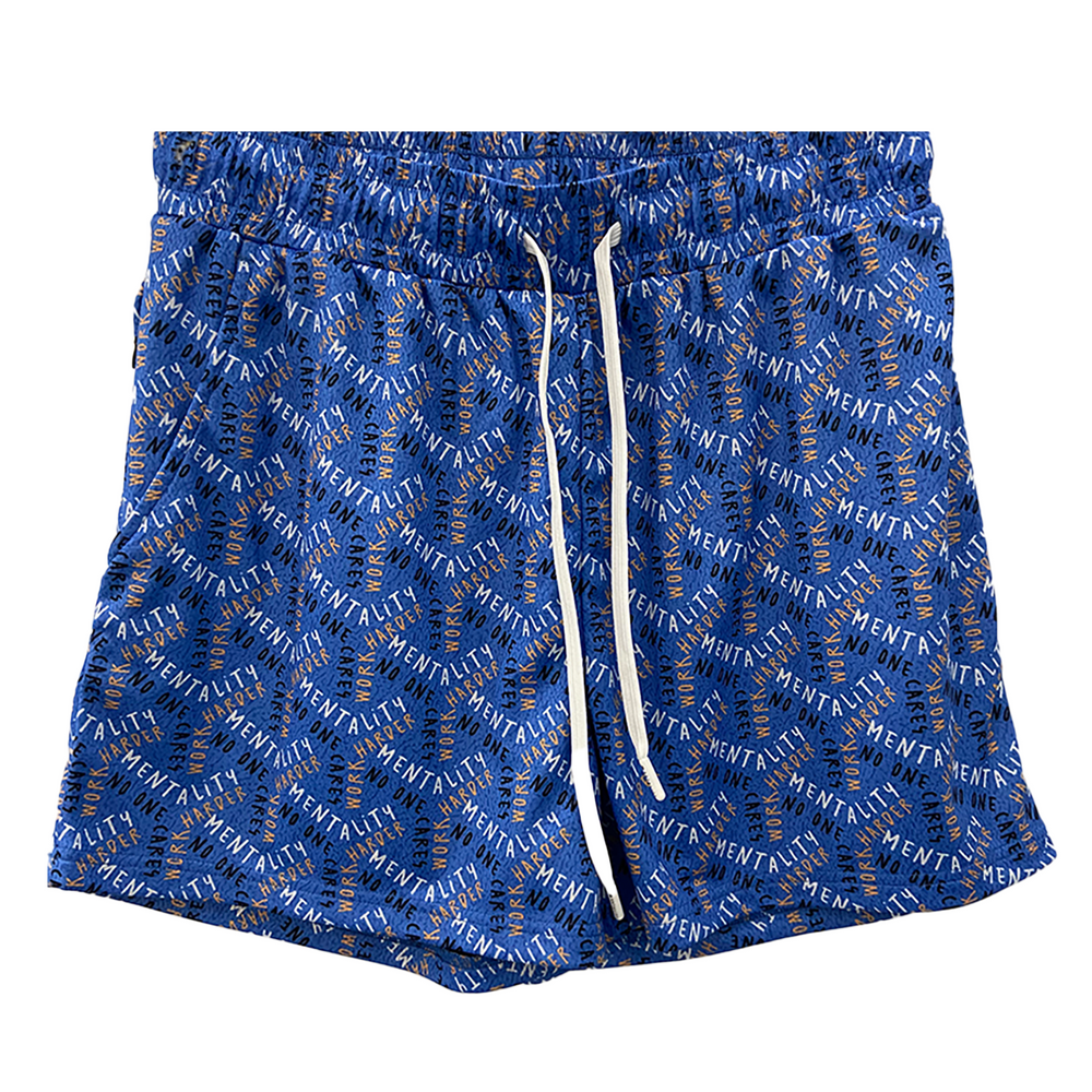 WORK HARDER MESH SHORTS (MID THIGH CUT) - BLUE