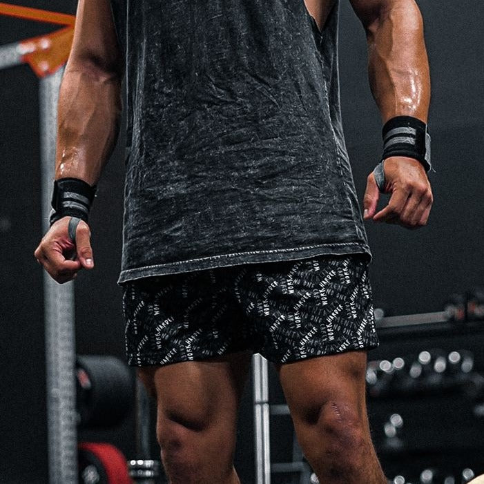 WORK HARDER MESH SHORTS (MID THIGH CUT) - BLACK