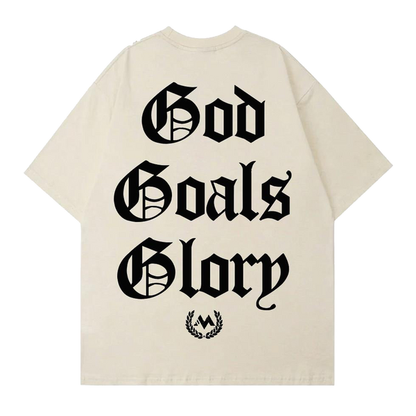 'GOD, GOALS, GLORY' WORDMARK TEE - CREAME