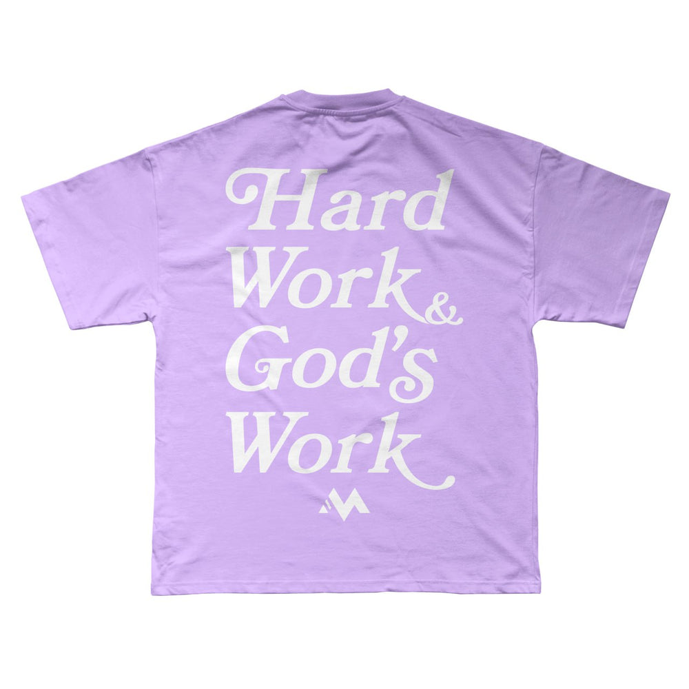 'HARD WORK & GOD'S WORK' TEE - LILAC PURPLE