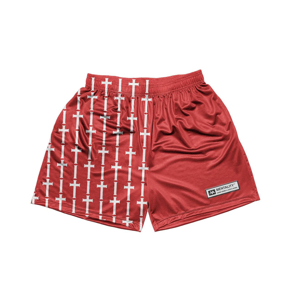 CROSS MESH SHORTS - MAROON