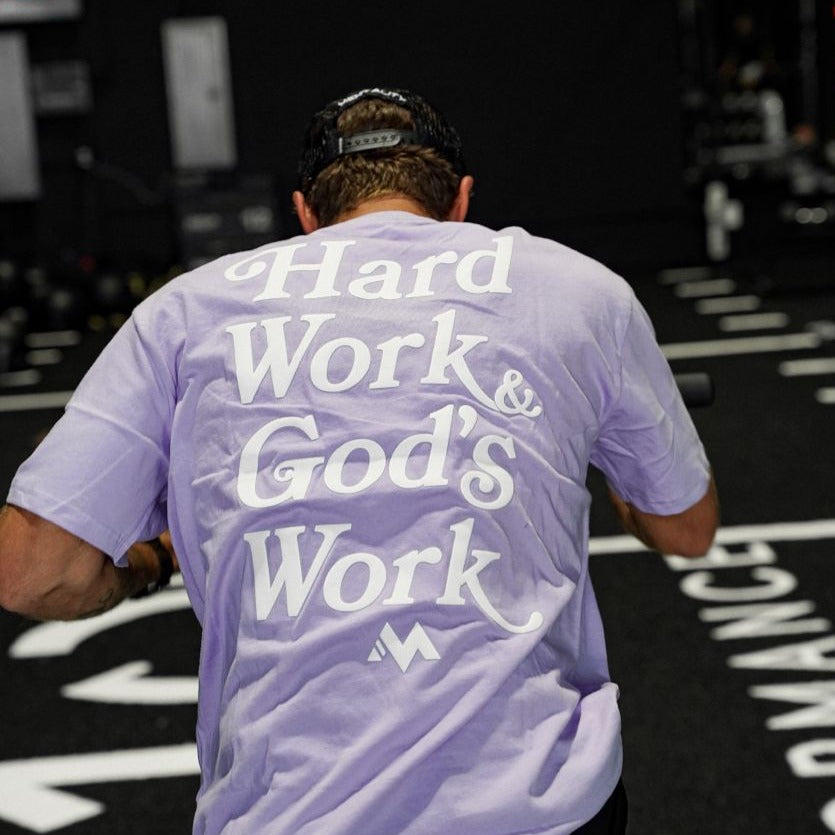 'HARD WORK & GOD'S WORK' TEE - LILAC PURPLE