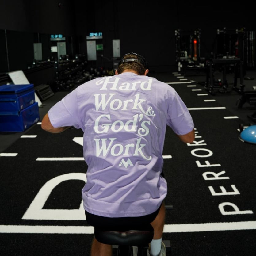 'HARD WORK & GOD'S WORK' TEE - LILAC PURPLE