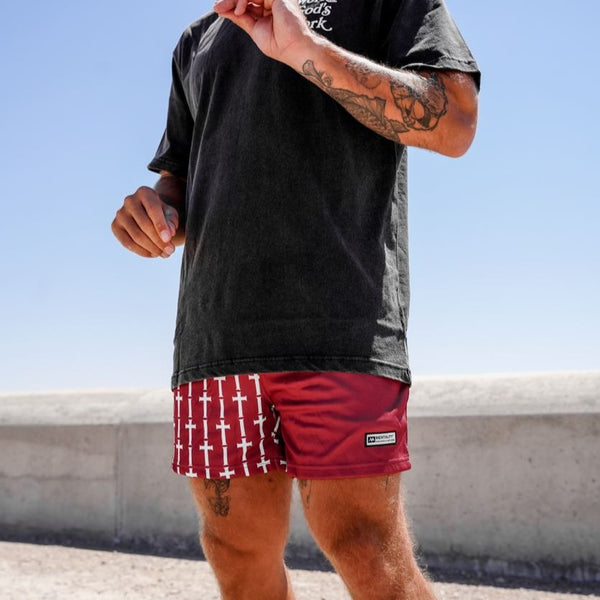 CROSS MESH SHORTS - MAROON