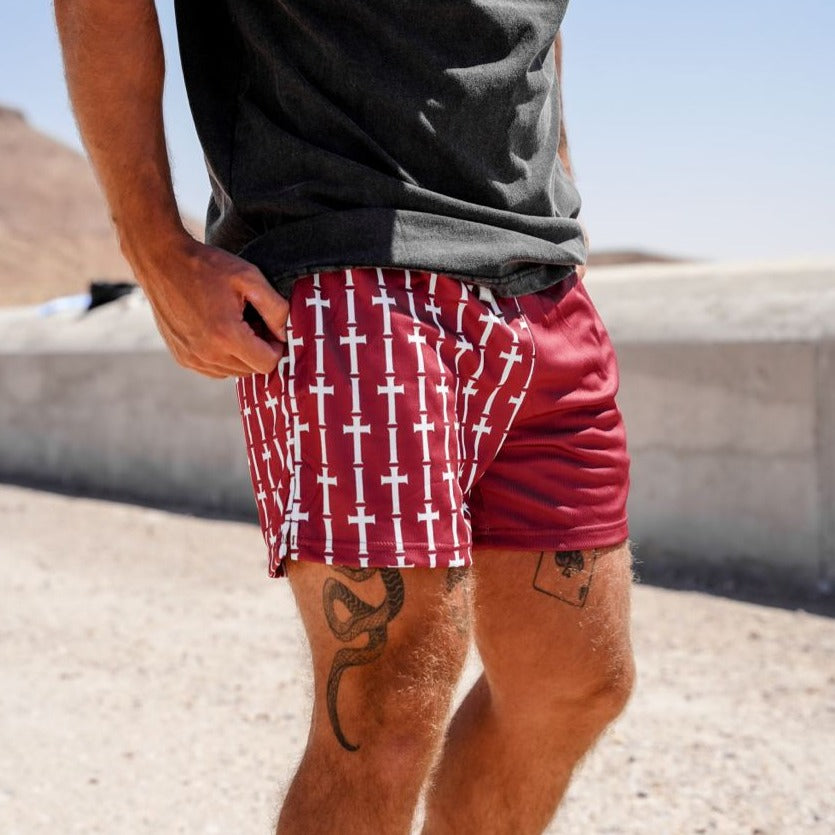 CROSS MESH SHORTS - MAROON