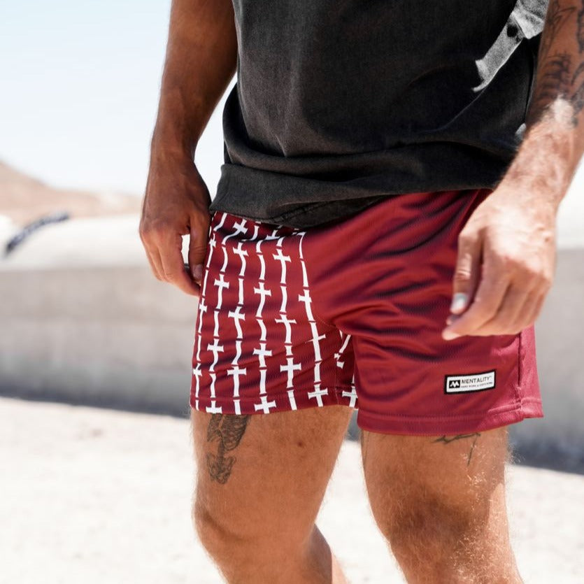 CROSS MESH SHORTS - MAROON